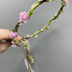 Pembe Kağıt Güllü Yapraklı Nedime Tacı Ve Hediyelik Çocuk Tacı-KCT-1028