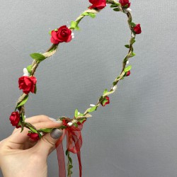 Kırmızı Kağıt Güllü Yapraklı Nedime Tacı Ve Hediyelik Çocuk Tacı-KCT-1029