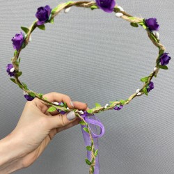 Mor Kağıt Güllü Yapraklı Nedime Tacı Ve Hediyelik Çocuk Tacı-KCT-1030