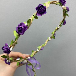 Mor Kağıt Güllü Yapraklı Nedime Tacı Ve Hediyelik Çocuk Tacı-KCT-1030