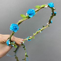 Mavi Kağıt Güllü Yapraklı Nedime Tacı Ve Hediyelik Çocuk Tacı-KCT-1031