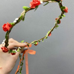 Nar Çiçeği Kağıt Güllü Yapraklı Nedime Tacı Ve Hediyelik Çocuk Tacı-KCT-1032