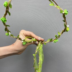 Yeşil Kağıt Güllü Yapraklı Nedime Tacı Ve Hediyelik Çocuk Tacı-KCT-1033