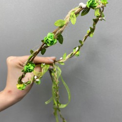 Yeşil Kağıt Güllü Yapraklı Nedime Tacı Ve Hediyelik Çocuk Tacı-KCT-1033