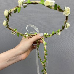 Krem Kağıt Güllü Yapraklı Nedime Tacı Ve Hediyelik Çocuk Tacı-KCT-1034