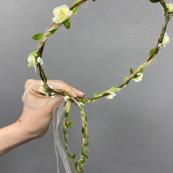 Krem Kağıt Güllü Yapraklı Nedime Tacı Ve Hediyelik Çocuk Tacı-KCT-1034