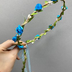 Turkuaz Kağıt Güllü Yapraklı Nedime Tacı Ve Hediyelik Çocuk Tacı-KCT-1036