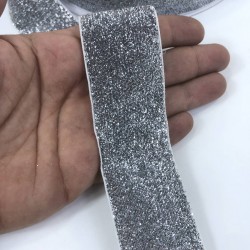 Simli Gümüş Kadife Kurdele 4 Cm-KDF-1000