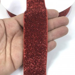 Simli Kırmızı Kadife Kurdele 4 Cm-KDF-1002