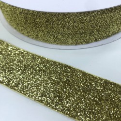 Simli Altın Rengi Kadife Kurdele 4 Cm-KDF-1003