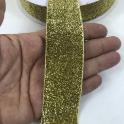 Simli Altın Rengi Kadife Kurdele 4 Cm-KDF-1003