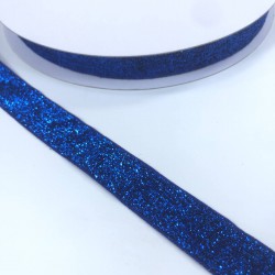 Saks Mavi Rengi Simli Kadife Kurdele 2 Cm-KDF-1004