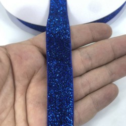 Saks Mavi Rengi Simli Kadife Kurdele 2 Cm-KDF-1004