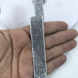 Gümüş Gri Simli Kadife Kurdele 2 Cm-KDF-1008