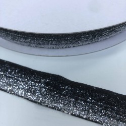 Simli Gri Siyah Kadife Kurdele 2 Cm-KDF-1009