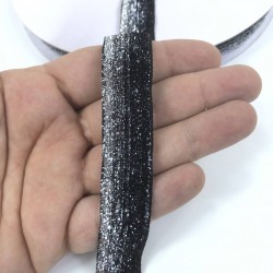 Simli Gri Siyah Kadife Kurdele 2 Cm-KDF-1009