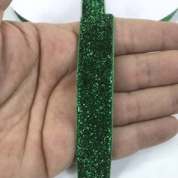 Yeşil Simli Kadife Kurdele 2 Cm-KDF-1010