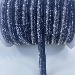 Siyah Gümüş Simli Kadife Kurdele Süsleme Paketleme Kurdelesi 1 Cm-KDK-1091