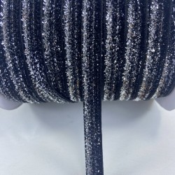 Siyah Gümüş Simli Kadife Kurdele Süsleme Paketleme Kurdelesi 1 Cm-KDK-1091