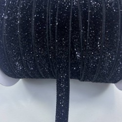 Siyah Simli Kadife Kurdele Süsleme Paketleme Kurdelesi 1 Cm-KDK-1092