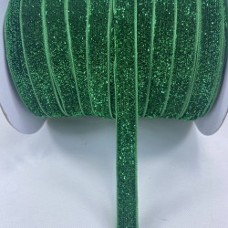 Yeşil Simli Kadife Kurdele Süsleme Paketleme Kurdelesi 1 Cm-KDK-1093