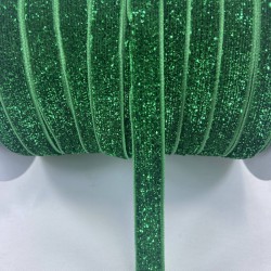 Yeşil Simli Kadife Kurdele Süsleme Paketleme Kurdelesi 1 Cm-KDK-1093