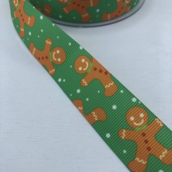 Yeşil Kurabiye Desenli Grogren Kurdele-KDL-1000