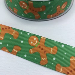 Yeşil Kurabiye Desenli Grogren Kurdele-KDL-1000