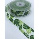 Yeşil Beyaz Yaprak Desenli Grogren Kurdele-KDL-1002