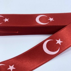 Ay Yıldız Desenli Saten Kurdele-KDL-1026