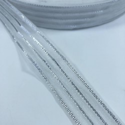 Beyaz Gümüş Simli Organze Kurdele-KDL-1032