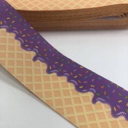 Koyu Sarı Mor Şeker Desenli Grogren Kurdele-KDL-1033