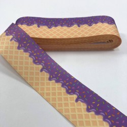 Koyu Sarı Mor Şeker Desenli Grogren Kurdele-KDL-1033