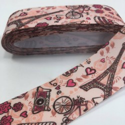 Açık Pembe Eyfel Desenli Grogren Kurdele-KDL-1039