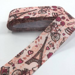 Açık Pembe Eyfel Desenli Grogren Kurdele-KDL-1039