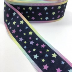 Gökkuşağı Yıldız Desenli Grogren Kurdele-KDL-1040