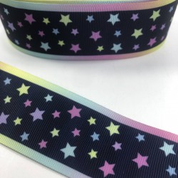 Gökkuşağı Yıldız Desenli Grogren Kurdele-KDL-1040