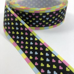 Gökkuşağı Kalp Desenli Grogren Kurdele-KDL-1041