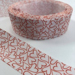 Kırmızı Beyaz Büyük Kalp Desenli Grogren Kurdele-KDL-1049