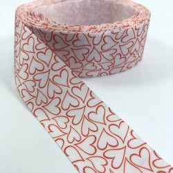 Kırmızı Beyaz Büyük Kalp Desenli Grogren Kurdele-KDL-1049