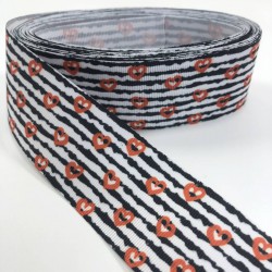 Siyah Beyaz Çizgili Küçük Kalp Desenli Grogren Kurdele-KDL-1050