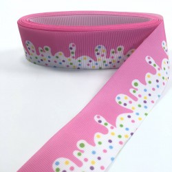 Pembe Beyaz Şeker Desenli Grogren Kurdele-KDL-1053