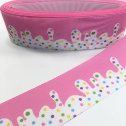 Pembe Beyaz Şeker Desenli Grogren Kurdele-KDL-1053