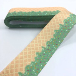 Yeşil Koyu Sarı Şeker Desenli Grogren Kurdele-KDL-1055