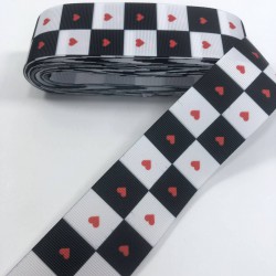 Siyah Beyaz Kareli Kalp Desenli Grogren Kurdele-KDL-1061