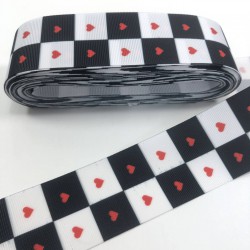 Siyah Beyaz Kareli Kalp Desenli Grogren Kurdele-KDL-1061