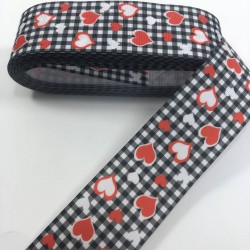 Siyah Kareli Küçük Kalpli Grogren Kurdele-KDL-1062