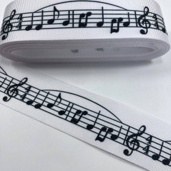 Nota Desenli Beyaz Grogren Kurdele-KDL-1063