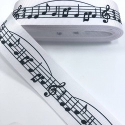 Nota Desenli Beyaz Grogren Kurdele-KDL-1063