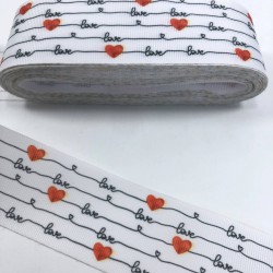 Beyaz Love Desenli Grogren Kurdele-KDL-1065